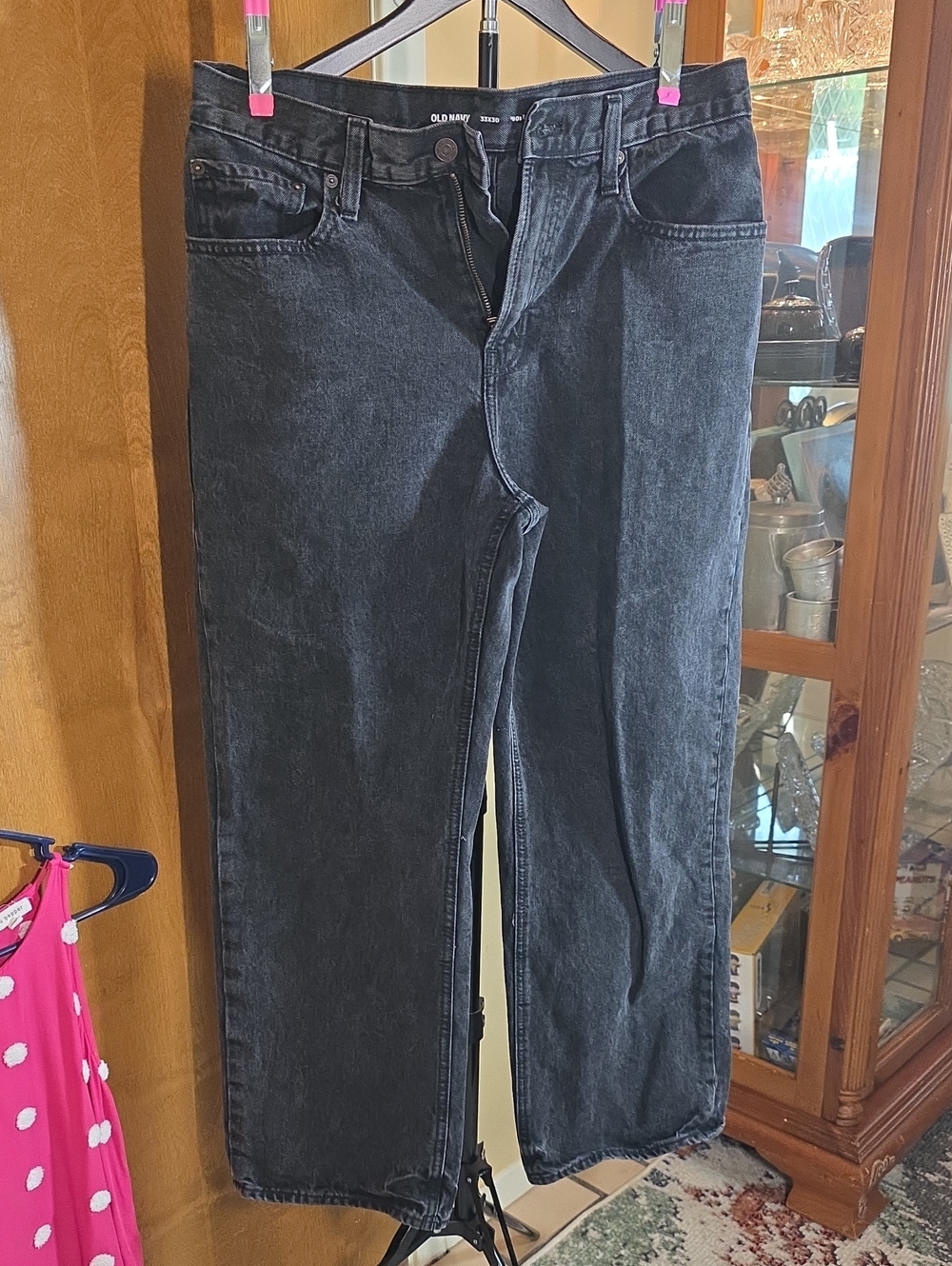 Old Navy Black Washed Straight-Leg Jeans  Mens Size 33x30 LIke New 90's Baggy